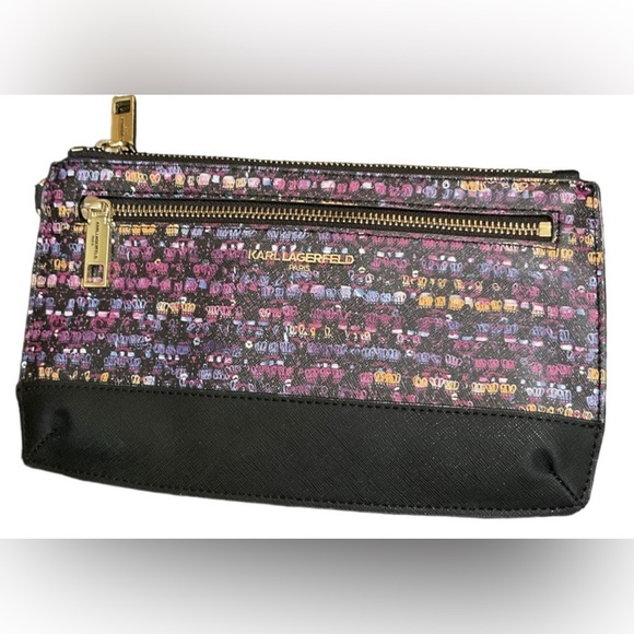Karl Lagerfeld Handbags - Karl Lagerfeld Multicolor Patterned Clutch Bag with Double Zippers